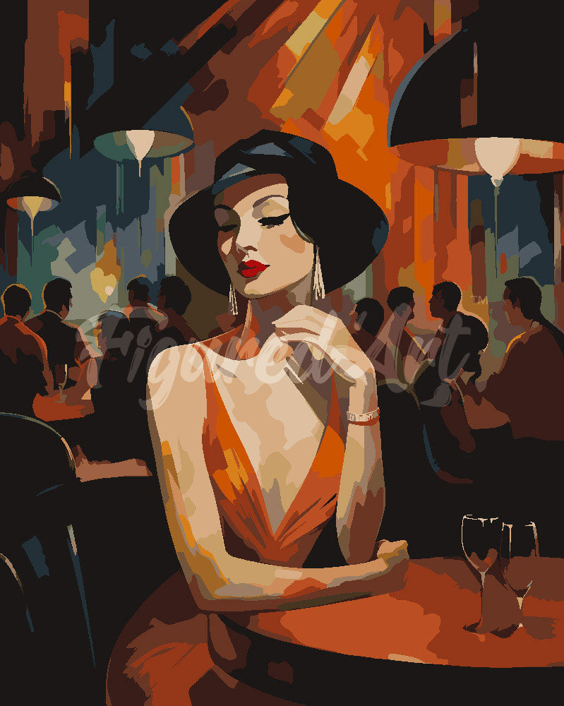 Paint by numbers kit for adults Art Deco Woman in a Club Figured'Art UK