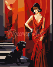 Load image into Gallery viewer, Paint by numbers kit for adults Art Deco Woman with her Dog Figured&#39;Art UK