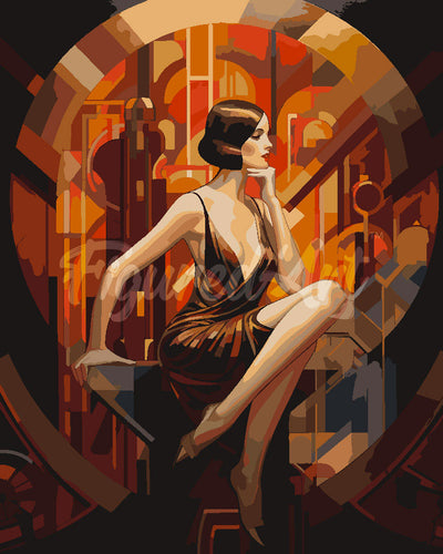 Paint by numbers kit for adults Sitting Art Deco Woman Figured'Art UK