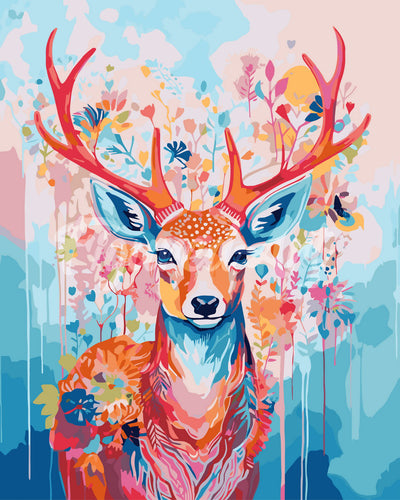 Paint by numbers kit for adults Colourful Deer in Bloom Figured'Art UK