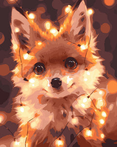 Paint by numbers kit for adults Little Fox with light bulbs Figured'Art UK