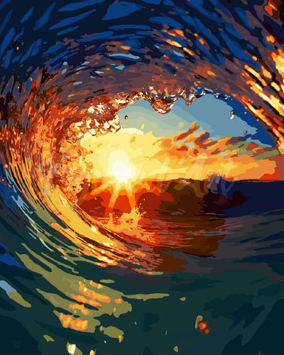 Paint by numbers kit for adults The Wave and Sunset Figured'Art UK