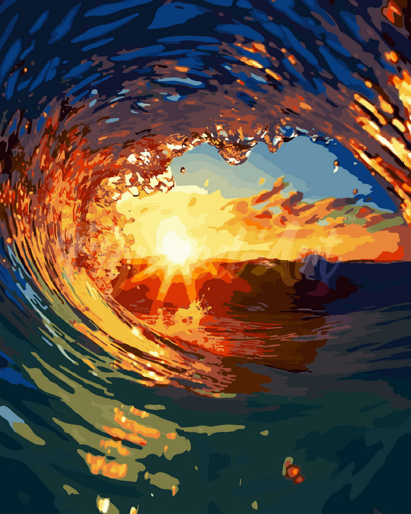 Paint by numbers kit for adults The Wave and Sunset Figured'Art UK