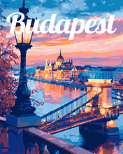 Load image into Gallery viewer, Paint by numbers kit for adults Travel Poster Budapest at Dusk Figured&#39;Art UK