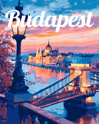 Paint by numbers kit for adults Travel Poster Budapest at Dusk Figured'Art UK