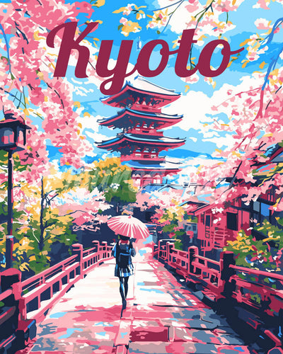 Paint by numbers kit for adults Travel Poster Kyoto in Bloom Figured'Art UK