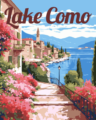 Paint by numbers kit for adults Travel Poster Lake Como in Bloom Figured'Art UK