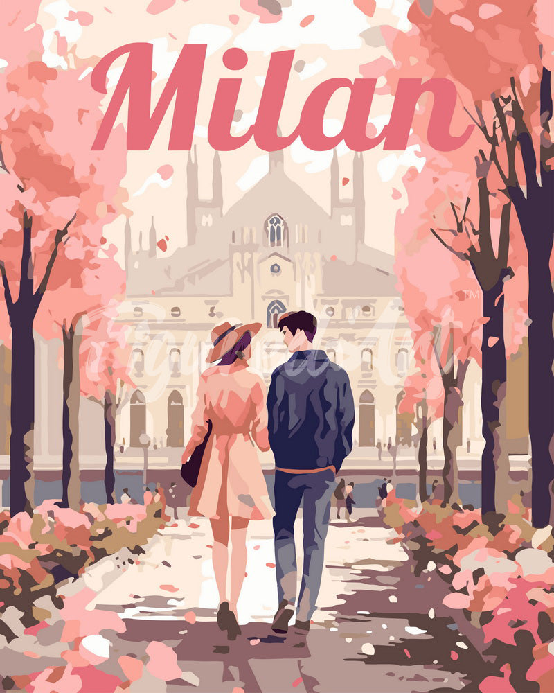 Paint by numbers kit for adults Travel Poster Milan in Bloom Figured'Art UK