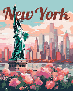 Paint by numbers kit for adults Travel Poster New York in Bloom Figured'Art UK