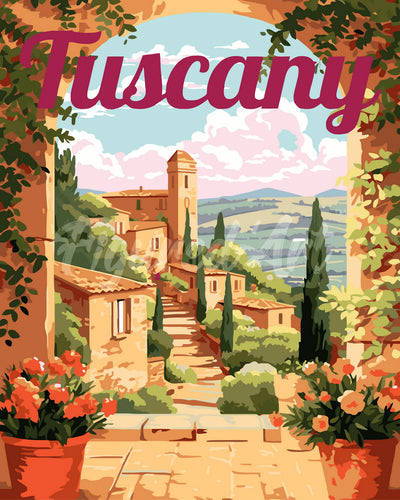 Paint by numbers kit for adults Travel Poster Tuscany in Bloom Figured'Art UK