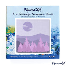 Load image into Gallery viewer, Mini Paint by numbers Purple Pine Trees in the Hills 20x20cm already framed