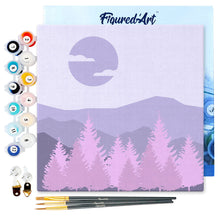 Load image into Gallery viewer, Mini Paint by numbers Purple Pine Trees in the Hills 20x20cm already framed