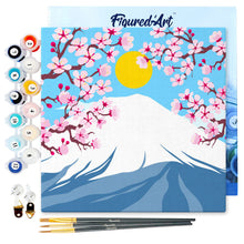 Load image into Gallery viewer, Mini Paint by numbers Cherry blossom and Fuji Mt. 20x20cm already framed