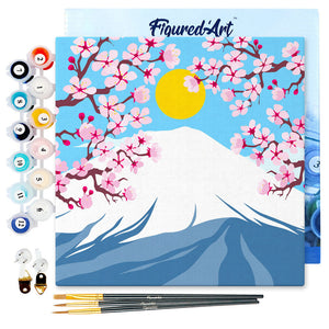 Mini Paint by numbers Cherry blossom and Fuji Mt. 20x20cm already framed