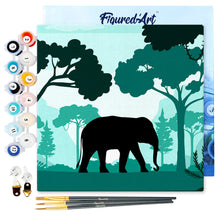 Load image into Gallery viewer, Mini Paint by numbers Elephant in the Forest 20x20cm already framed