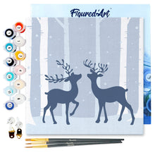 Load image into Gallery viewer, Mini Paint by numbers Two Reindeer in Snowy Forest 20x20cm already framed