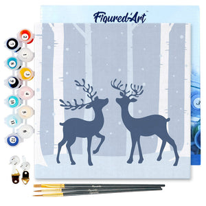 Mini Paint by numbers Two Reindeer in Snowy Forest 20x20cm already framed