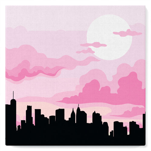 Mini Paint by numbers City Skyline under Pink Sky 20x20cm already framed