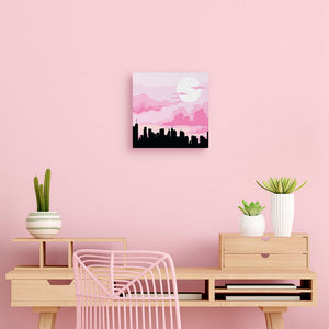 Mini Paint by numbers City Skyline under Pink Sky 20x20cm already framed