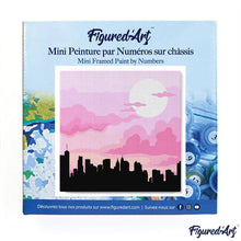 Load image into Gallery viewer, Mini Paint by numbers City Skyline under Pink Sky 20x20cm already framed