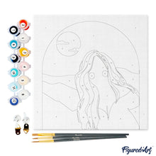 Load image into Gallery viewer, Mini Paint by numbers Cute girl at the door 20x20cm already framed