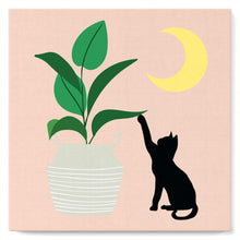 Load image into Gallery viewer, Mini Paint by numbers Cat plays with plant in the moonlight 20x20cm already framed