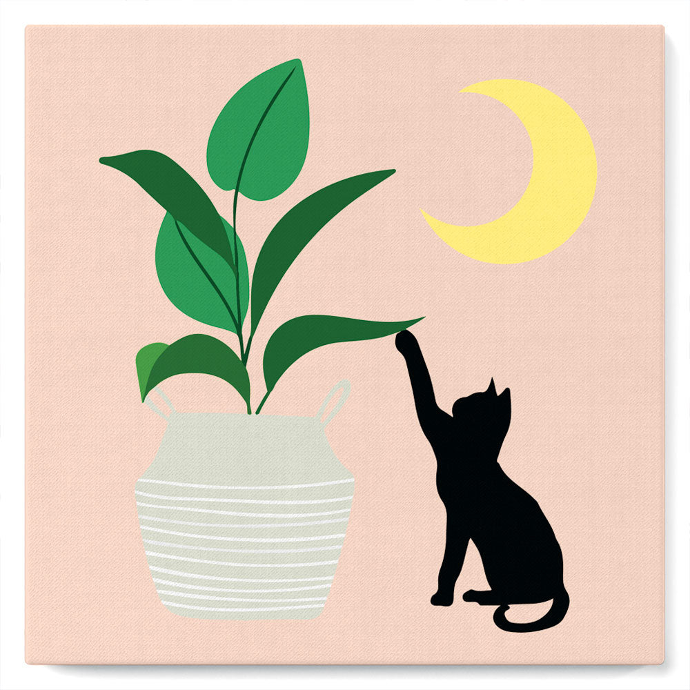 Mini Paint by numbers Cat plays with plant in the moonlight 20x20cm already framed