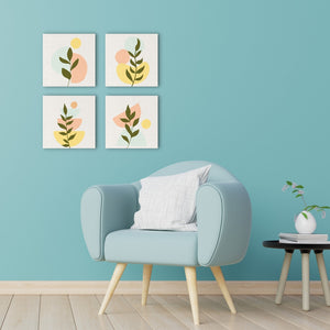 Mini Paint by numbers Abstract Bohemian Botanical Art Set 1 of 4 20x20cm already framed