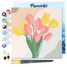 Load image into Gallery viewer, Mini Paint by numbers Bouquet of Tulips 20x20cm already framed