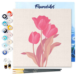 Mini Paint by numbers Pink Tulip Bush 20x20cm already framed