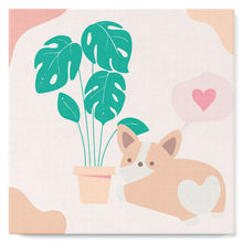 Load image into Gallery viewer, Mini Paint by numbers Little Puppy Loves Monstera 20x20cm already framed