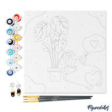 Load image into Gallery viewer, Mini Paint by numbers Little Puppy Loves Monstera 20x20cm already framed