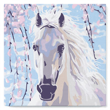 Load image into Gallery viewer, Mini Paint by numbers White Horse And Flowers 20x20cm already framed