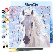 Load image into Gallery viewer, Mini Paint by numbers White Horse And Flowers 20x20cm already framed