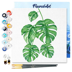 Mini Paint by numbers Monstera Leaves 20x20cm already framed