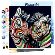 Load image into Gallery viewer, Mini Paint by numbers Couple of Colourful Zebras 20x20cm already framed