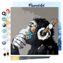 Load image into Gallery viewer, Mini Paint by numbers Monkey wearing headphones 20x20cm already framed