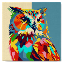 Load image into Gallery viewer, Mini Paint by numbers Owl Abstract Pop Art 20x20cm already framed Figured&#39;Art UK