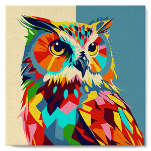 Mini Paint by numbers Owl Abstract Pop Art 20x20cm already framed Figured'Art UK