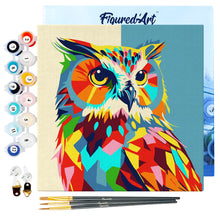 Load image into Gallery viewer, Mini Paint by numbers Owl Abstract Pop Art 20x20cm already framed