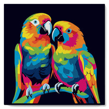 Load image into Gallery viewer, Mini Paint by numbers Parrots Abstract Pop Art 20x20cm already framed Figured&#39;Art UK