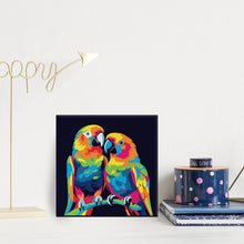 Load image into Gallery viewer, Mini Paint by numbers Parrots Abstract Pop Art 20x20cm already framed
