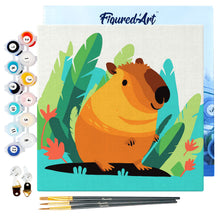 Load image into Gallery viewer, Mini Paint by numbers Tropical Capybara 20x20cm already framed