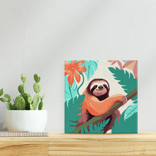 Load image into Gallery viewer, Mini Paint by numbers Tropical Sloth 20x20cm already framed