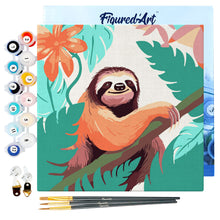 Load image into Gallery viewer, Mini Paint by numbers Tropical Sloth 20x20cm already framed