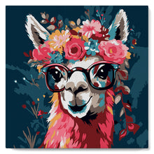 Load image into Gallery viewer, Mini Paint by numbers Fantasy llama and flowers 20x20cm already framed Figured&#39;Art UK