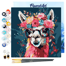 Load image into Gallery viewer, Mini Paint by numbers Fantasy llama and flowers 20x20cm already framed