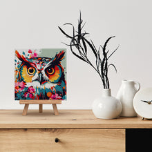 Load image into Gallery viewer, Mini Paint by numbers Fantasy owl with flowers 20x20cm already framed