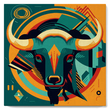 Load image into Gallery viewer, Mini Paint by numbers Bull Art-Deco Inspired Abstract 20x20cm already framed Figured&#39;Art UK