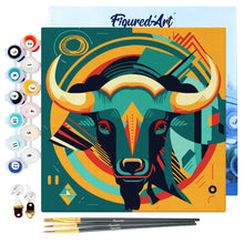 Load image into Gallery viewer, Mini Paint by numbers Bull Art-Deco Inspired Abstract 20x20cm already framed